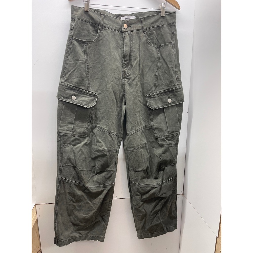 The Drop Women Olive Green Cargo Pants Straight Leg Utility Twill Size L